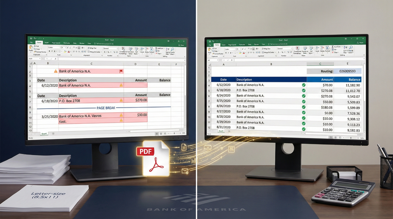Convert Bank of America Statement to Excel (Fix Header Artifacts) - FinSheet AI