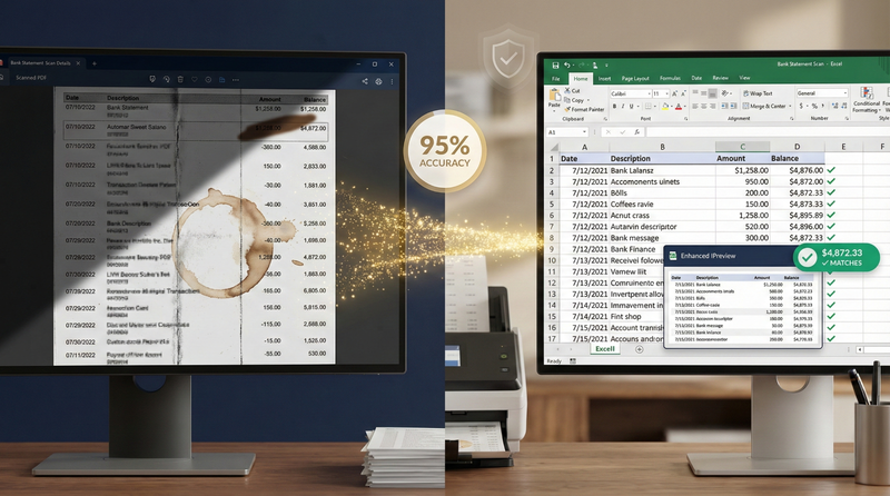 Convert Scanned PDF Bank Statement to Excel (Fix Low-Quality Scans) - FinSheet AI